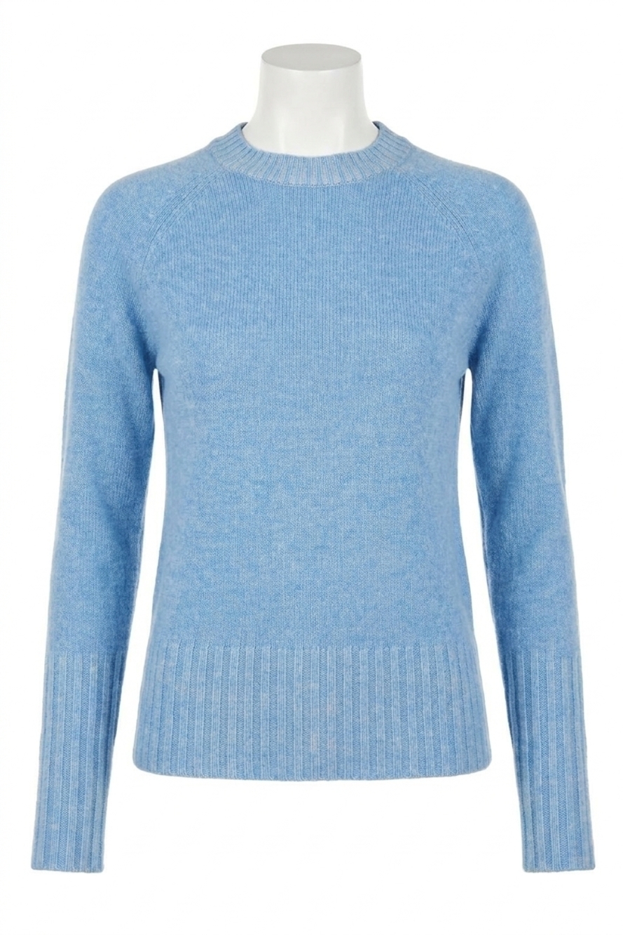 NEW KINROSS cashmere plaited rib crew sweater in celeste